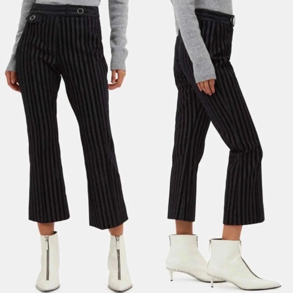 Derek Lam 10 Crosby Navy Striped Cropped Flare Pants Size 6